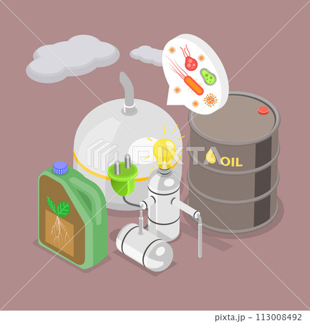 3D Isometric Flat Vector Illustration of Anaerobic Digestion, Organic Fertilizer, Green Energy 113008492