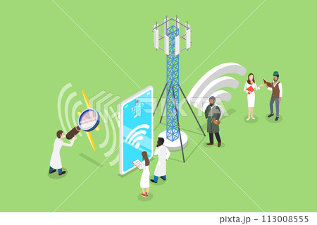 3D Isometric Flat Vector Illustration of Electromagnetic Fields, EMF Waves From Appliances and Devices 113008555