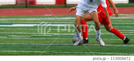 Two soccer players fighting for the soccer ball 113008672
