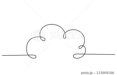 Cloud - one single hand drawing continuous line banner. Vector stock illustration isolated on white background for design template summer travel poster, flyer. Editable stroke. EPS10 Cloud - one single hand drawing continuous line banner. Vector stock illustration isolated on white background for design template summer travel poster, flyer. Editable stroke. EPS10 113009186