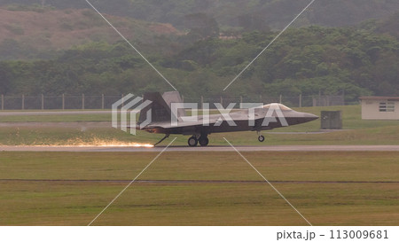 フックランディングするアメリカ空軍F-22ラプター フックランディングするアメリカ空軍F-22ラプター 113009681