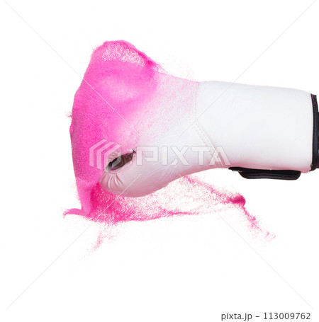 Boxing punch through Pink Sand, concept of competition challenge of leader business man or teamwork, winning leadership strategic plan and risk management team player Boxing punch through Pink Sand, concept of competition challenge of leader business man or teamwork, winning leadership strategic plan and risk management team player 113009762