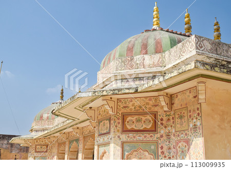 Internal facades with arches of Amber Fort, tourist destination in Jaipur Internal facades with arches of Amber Fort, tourist destination in Jaipur 113009935