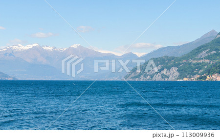 Mountain landscape, picturesque mountain lake in the summer morning, large panorama. Como, Italy 113009936