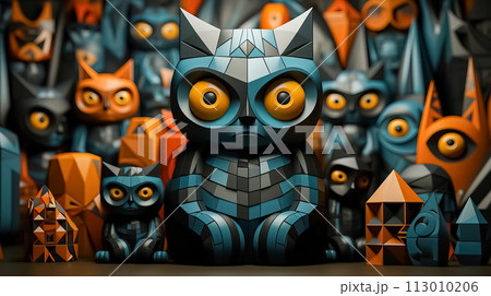 Owl Assembly in Geometric Harmony. AI generation 113010206