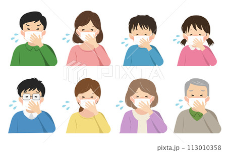 風邪をひいた人物のベクターイラストセット 113010358