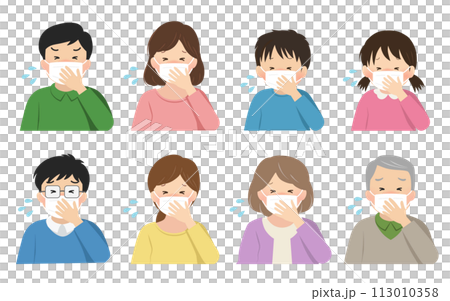 風邪をひいた人物のベクターイラストセット 113010358