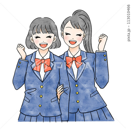 笑顔の仲良しな女子学生二人のイラスト 笑顔の仲良しな女子学生二人のイラスト 113010466