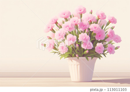温もり溢れるピンクのカーネーション鉢植え 温もり溢れるピンクのカーネーション鉢植え 113011103