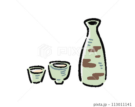 手描き風 お酒 日本酒 おちょこととっくりのイラスト 手描き風 お酒 日本酒 おちょこととっくりのイラスト 113011141
