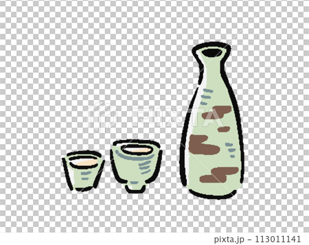 手描き風 お酒 日本酒 おちょこととっくりのイラスト 手描き風 お酒 日本酒 おちょこととっくりのイラスト 113011141