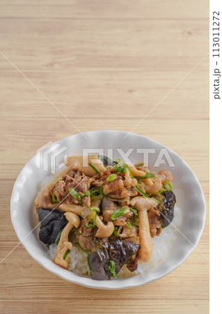 茄子と豚肉のどんぶり 113011272