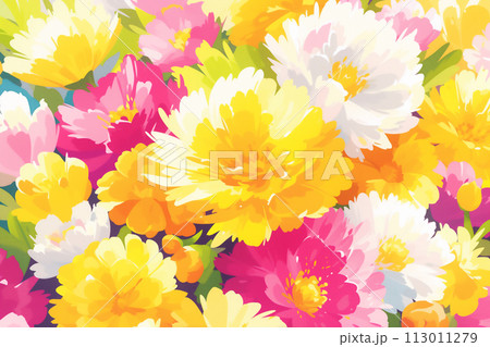咲き誇るカラフルな花の背景イラストのイラスト素材 [113011279] - PIXTA