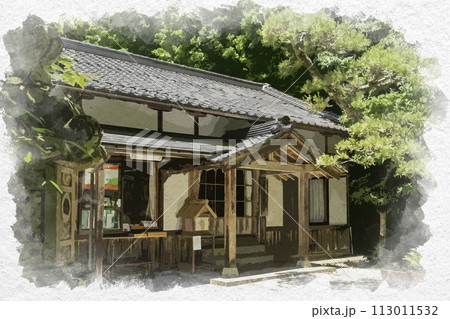 水彩画風　玉造温泉　玉作湯神社　社務所　島根県松江市 113011532