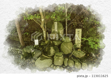 水彩画風　玉造温泉　玉作湯神社　真玉（願い石）　島根県松江市 113011625