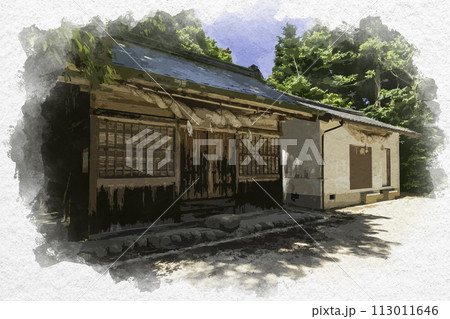 水彩画風 玉造温泉 玉作湯神社 神楽殿 神饌所 島根県松江市 水彩画風 玉造温泉 玉作湯神社 神楽殿 神饌所 島根県松江市 113011646