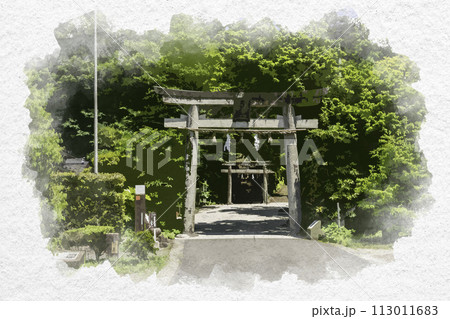 水彩画風　玉造温泉　玉作湯神社　鳥居　島根県松江市 113011683