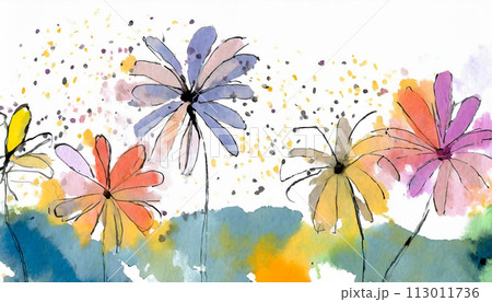 落書きタッチの花々 113011736
