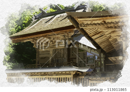 水彩画風 玉造温泉 玉作湯神社 本殿 島根県松江市 水彩画風 玉造温泉 玉作湯神社 本殿 島根県松江市 113011865