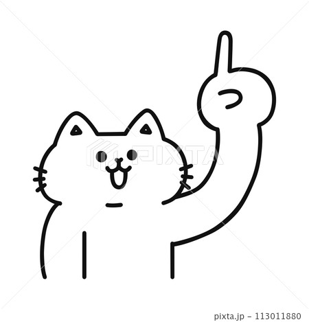 指差しする可愛い猫・線画 113011880