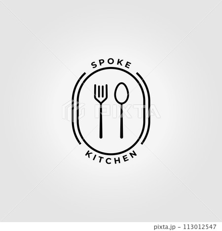 Minimalist Emblem of spoon fork logo icon line art vector illustration design Minimalist Emblem of spoon fork logo icon line art vector illustration design 113012547