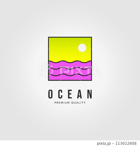 Label if Nautical Logo Ocean Sunset Icon Concept Vintage Vector Illustration Design 113012608