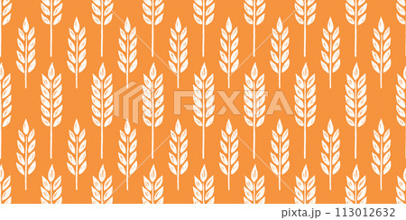 Wheat brush texture seamless pattern background. Hand drawn crayon brush abstract floral wheat seamless pattern. Floral abstract grunge hand drawn print background. Vector 113012632