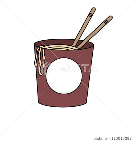 A red cup with ready-to-eat noodles. 113013098