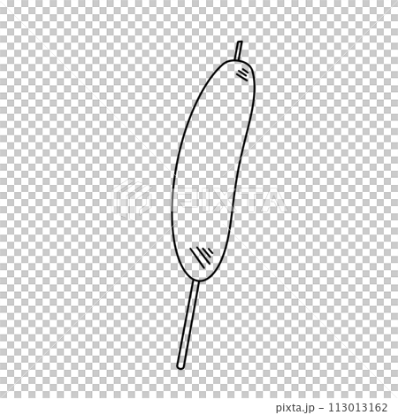 A hot dog is being held by a stick 113013162