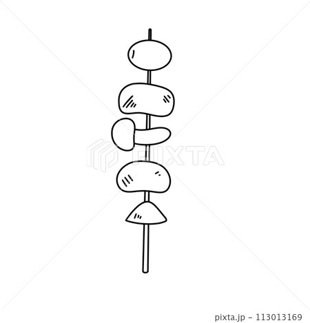 A skewer with various shapes of food on it 113013169