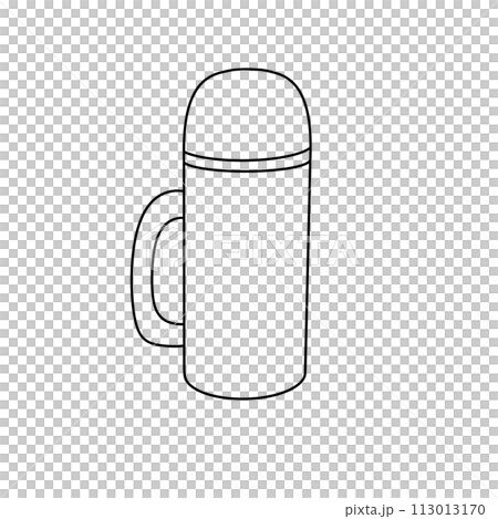 A white mug with a handle sits on a white background 113013170