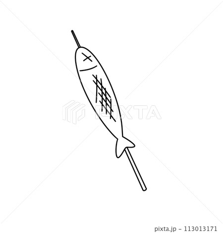 A fish is being cooked on a skewer 113013171