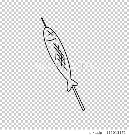 A fish is being cooked on a skewer 113013171