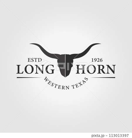 minimalist longhorn logo vector illustration design, antler of bull 113013397