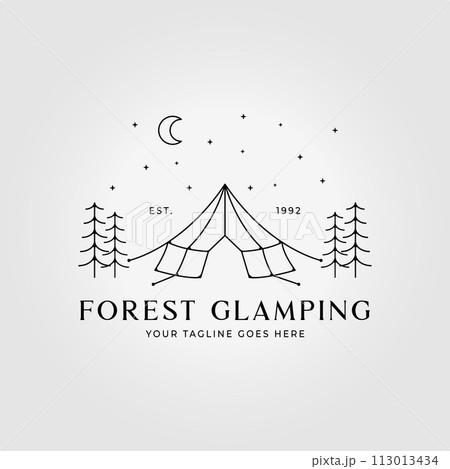 line art glamping logo with moon in the night vector illustration design line art glamping logo with moon in the night vector illustration design 113013434