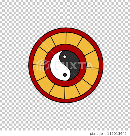 A circle with a yin and yang symbol in the center A circle with a yin and yang symbol in the center 113013443