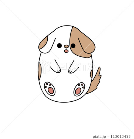 A cartoon dog with a white belly and brown spots 113013455