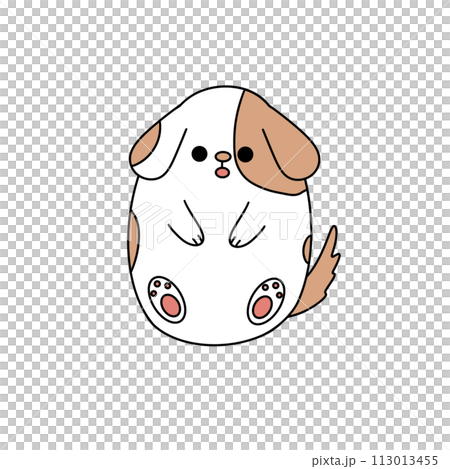 A cartoon dog with a white belly and brown spots 113013455