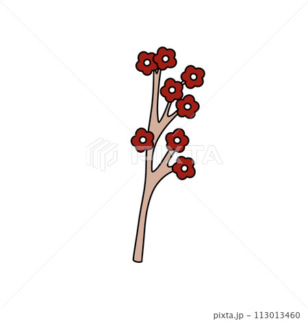 A red flower with white dots is drawn on a white background A red flower with white dots is drawn on a white background 113013460