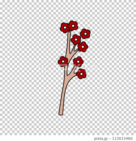 A red flower with white dots is drawn on a white background A red flower with white dots is drawn on a white background 113013460