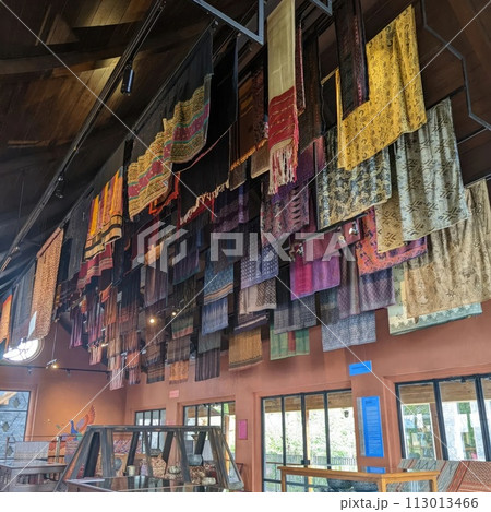 Thai silk fabrics for sale in a shop in Bangkok, Thailand. 113013466