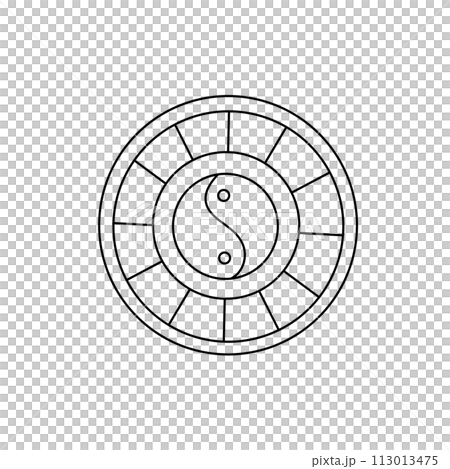 A circle with a yin and yang symbol in the center 113013475