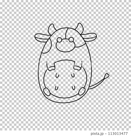 A cartoon cow is holding a baby cow in its mouth 113013477