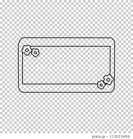 A white background with a black square with flowers on it A white background with a black square with flowers on it 113013489