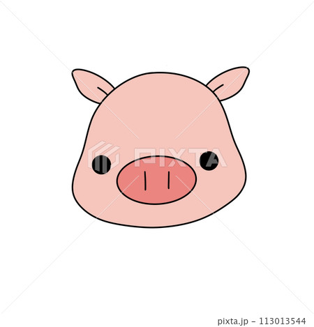 A cute pig with a pink face and black eyes 113013544