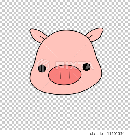 A cute pig with a pink face and black eyes 113013544
