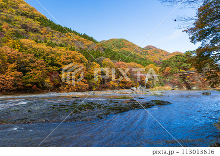 群馬県沼田市の秋　紅葉の吹割渓谷 113013616