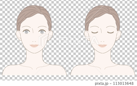 Female face front up to shoulders illustration (no cheek) 113013648