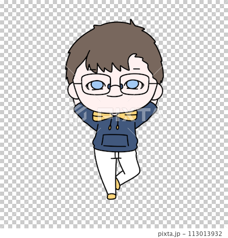A cartoon boy wearing glasses and a blue hoodie is posing for a picture A cartoon boy wearing glasses and a blue hoodie is posing for a picture 113013932