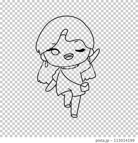 A girl is drawing a cartoon of herself A girl is drawing a cartoon of herself 113014199